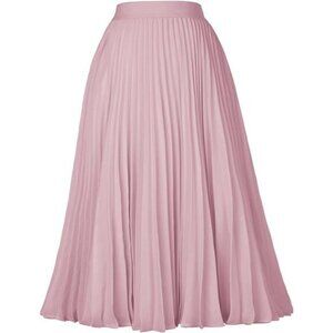 Womens Pleated Chiffon Midi Skirt High Waist Flowy A Line Swing Skirt Lined